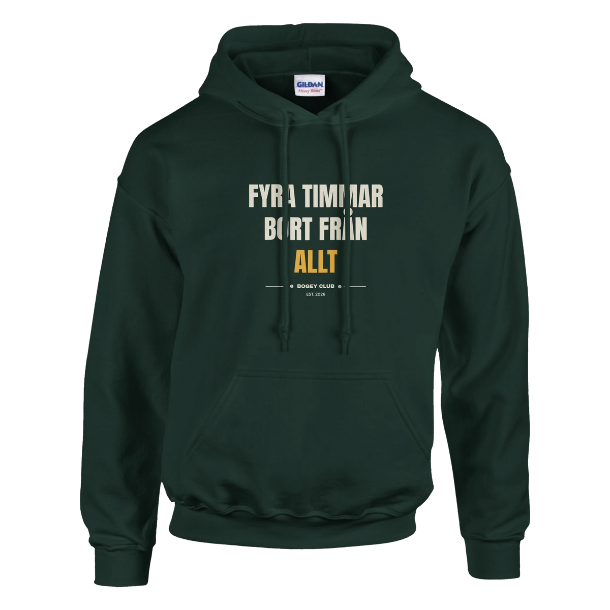 Fyra timmar bort från allt – hoodie i skogsgrön, Bogey Club Sweden