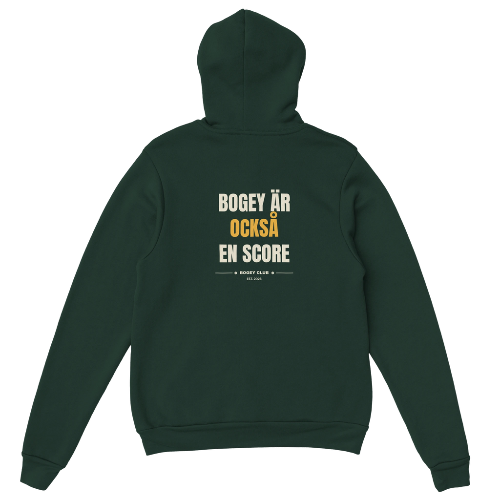 Bogey är också en score – ryggtryck på skogsgrön hoodie, Bogey Club Sweden