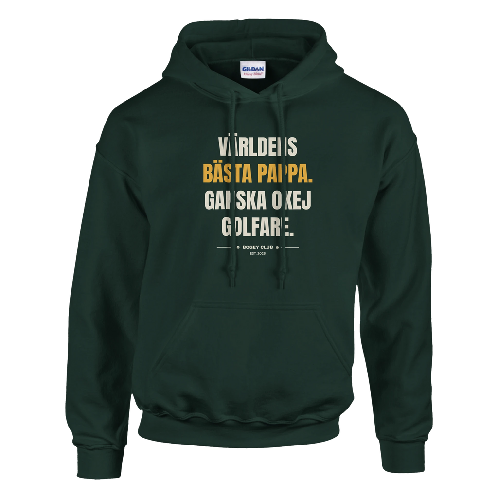Världens bästa pappa. Ganska okej golfare. – hoodie i skogsgrön, Bogey Club Sweden