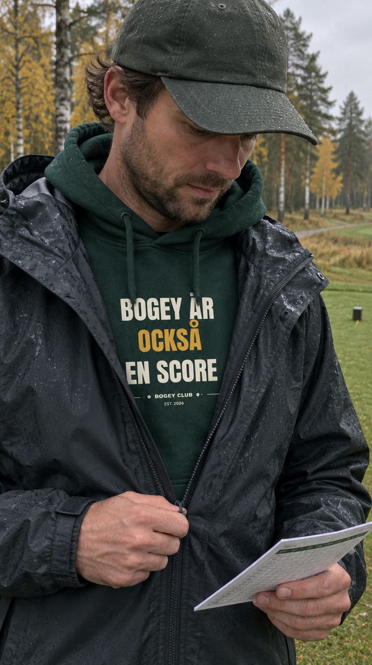 Bogey är också en score – hoodie under regnjackan på golfbanan